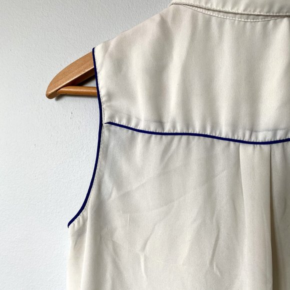 F21 Nautical Collared White/Navy Blouse - Picture 4 of 8